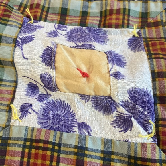 Handmade Vintage Square Tie Quilt 53 x 35 Inches - Picture 12 of 15